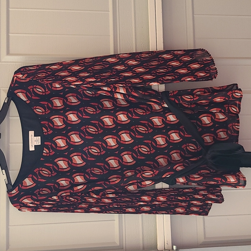 Liz Claiborne xl long red/black sleeve blouse